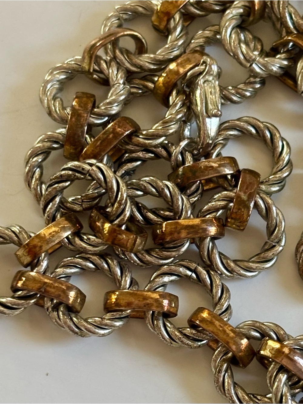 Vintage Two Tone Interlocking Chunky Rope Link Necklace